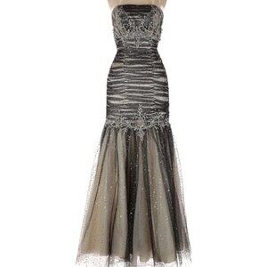 Formal strapless tulle ruched mermaid dress brown gold sparkle Size 6